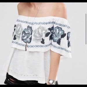 Free People off the shoulder embroidered shirt